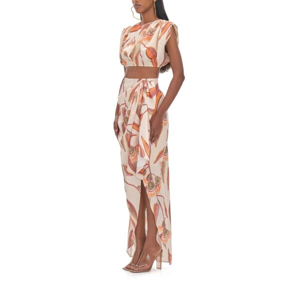Andrea Iyamah Halima Cropped Top Rust and Cream Abstract Print Size‎ S - Picture 2 of 14